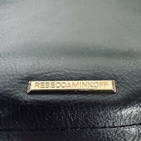 Rebecca Minkoff Black Leather Saddle Braided Gold Stud Crossbody Purse Bag - Picture 7 of 11